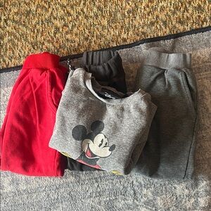 3T Kids Mickey Mouse Gray and 3 Sweatpants Bundle